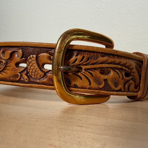 Vintage Tooled Leather Western Belt ‘Marcy’ Name Acorn Design 32.5” Cowgirl main image 6